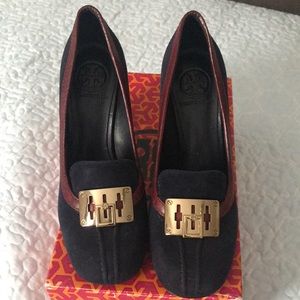 Tory Burch chunky heel navy blue suede